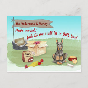 Doberman Dog-speelgoed verhuizen naar ons nieuwe t Briefkaart
