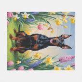 Doberman Dog Spring Bloemen Schilderen Fleece Deken (Voorkant (Horizontaal))
