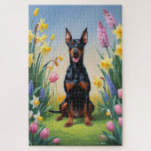 Doberman Dog Spring Bloemen Schilderen Legpuzzel (Verticaal)