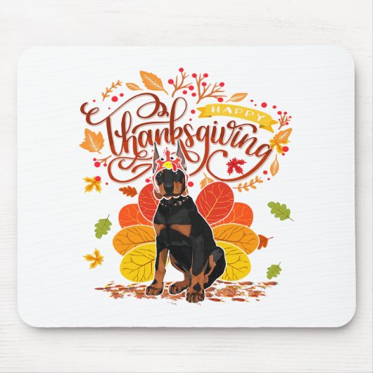 Doberman Dog Turkey Thanksgiving Party Muismat (Voorkant)