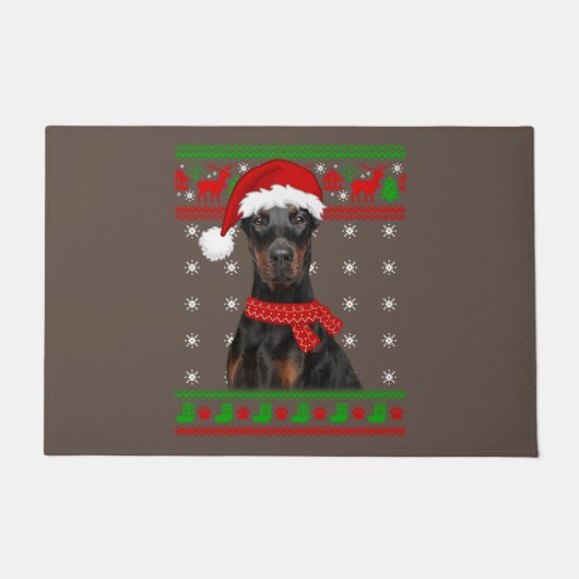Doberman Dog Ugly Sweater Kerstmis Puppy Dog Love Deurmat (Voorkant)