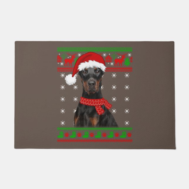 Doberman Dog Ugly Sweater Kerstmis Puppy Dog Love Deurmat (Voorkant)