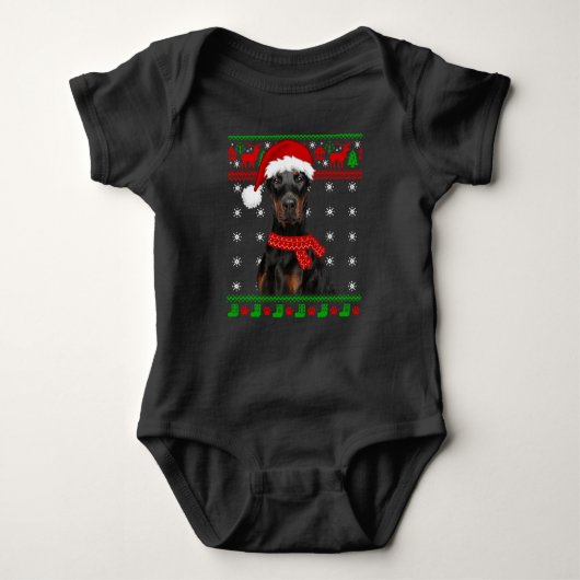 Doberman Dog Ugly Sweater Kerstmis Puppy Dog Love Romper (Voorkant)