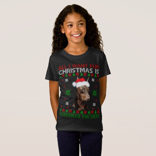Doberman Dog Ugly Sweater Kerstmis Puppy Dog Love T-shirt (Voorkant volledig)