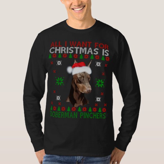 Doberman Dog Ugly Sweater Kerstmis Puppy Dog Love T-shirt (Voorkant)