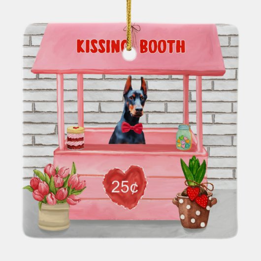 Doberman Dog Valentijnsdag Kissing Booth Keramisch Ornament (Achterkant)