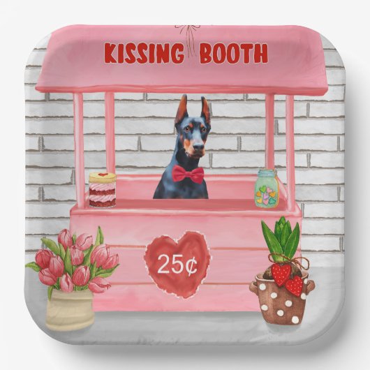 Doberman Dog Valentijnsdag Kissing Booth Papieren Bordje (Voorkant)