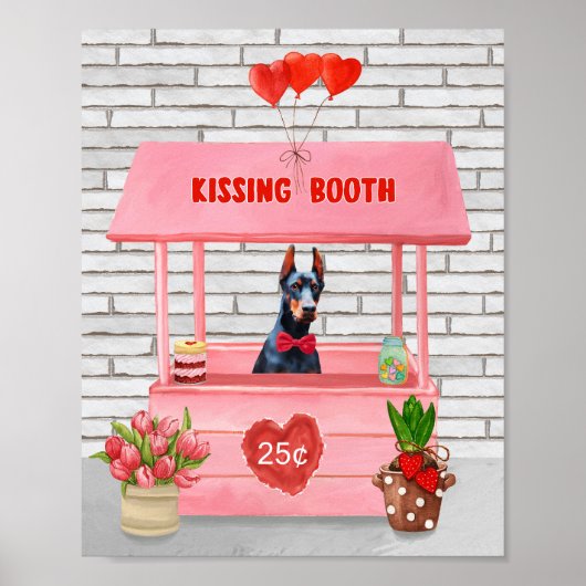 Doberman Dog Valentijnsdag Kissing Booth Poster (Voorkant)