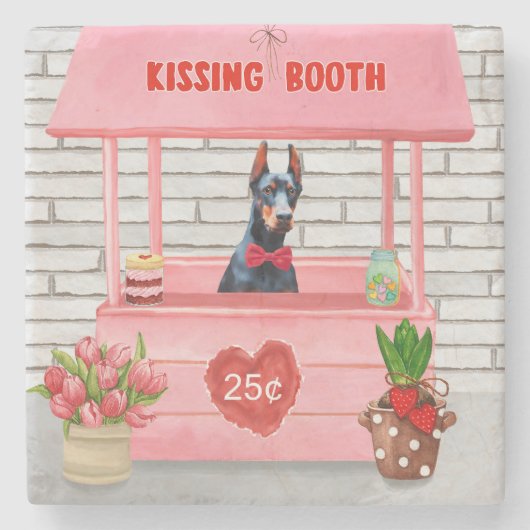 Doberman Dog Valentijnsdag Kissing Booth Stenen Onderzetter (Voorkant)
