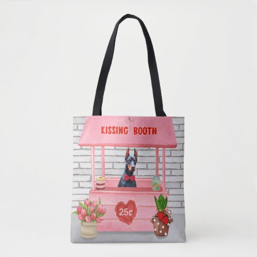 Doberman Dog Valentijnsdag Kissing Booth Tote Bag (Voorkant)