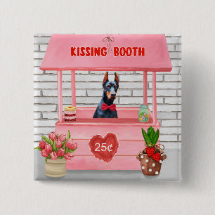 Doberman Dog Valentijnsdag Kissing Booth Vierkante Button 5,1 Cm
