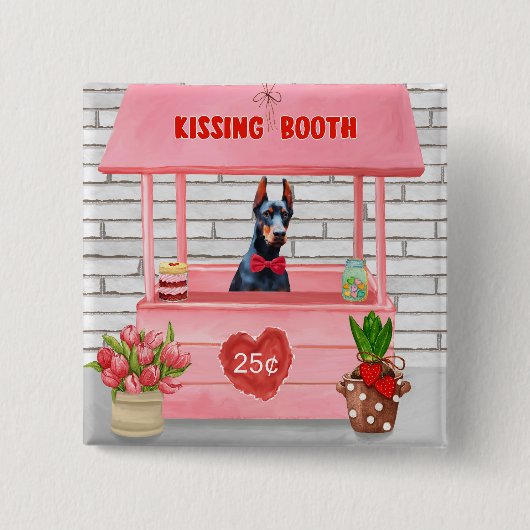 Doberman Dog Valentijnsdag Kissing Booth Vierkante Button 5,1 Cm (Voorkant)