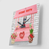 Doberman Dog Valentijnsdag Kissing Booth Vierkante Klok (Hoek)