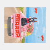 Doberman Dog Valentijnsdag Truck Hearts Fleece Deken (Voorkant (Horizontaal))