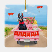 Doberman Dog Valentijnsdag Truck Hearts Keramisch Ornament (Achterkant)