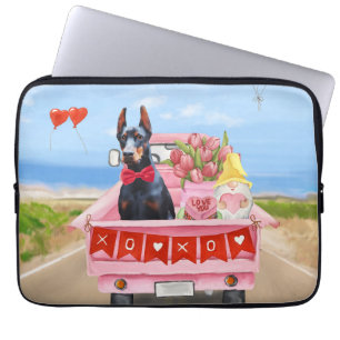 Doberman Dog Valentijnsdag Truck Hearts Laptop Sleeve