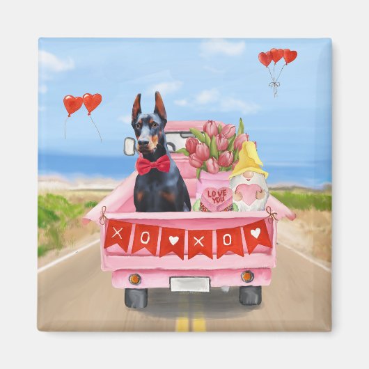 Doberman Dog Valentijnsdag Truck Hearts Magneet (Voorkant)