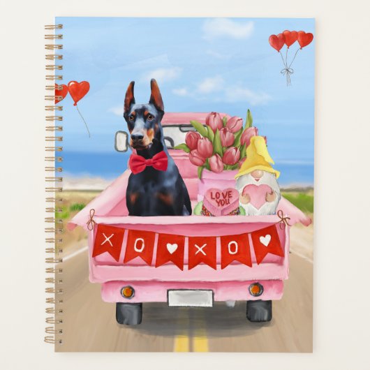Doberman Dog Valentijnsdag Truck Hearts Planner (Voorkant)
