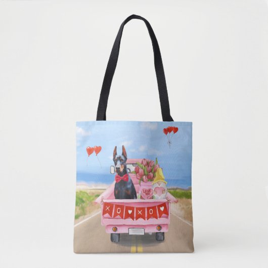 Doberman Dog Valentijnsdag Truck Hearts Tote Bag (Voorkant)