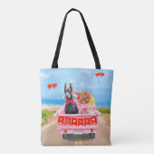 Doberman Dog Valentijnsdag Truck Hearts Tote Bag (Achterkant)