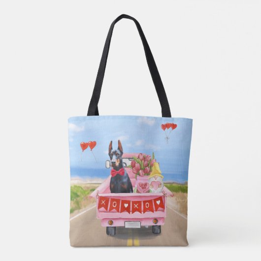 Doberman Dog Valentijnsdag Truck Hearts Tote Bag (Achterkant)