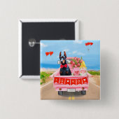 Doberman Dog Valentijnsdag Truck Hearts Vierkante Button 5,1 Cm (Voorkant /achterkant)