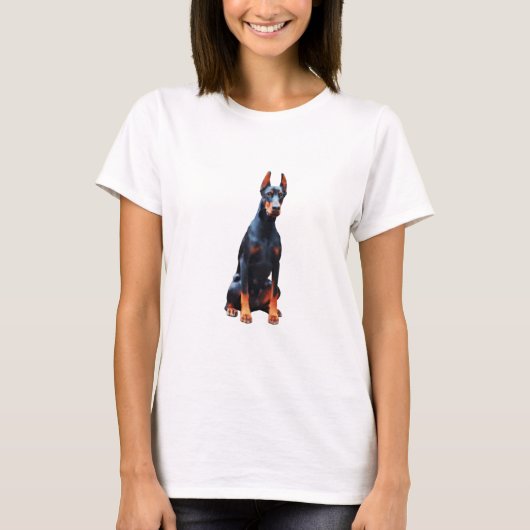 Doberman Dog Waterverf Kunst Schilderen T-shirt (Voorkant)