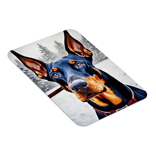 Doberman Dog Winter Impressionist en hyperrealisme Magneet (Rechterzijde)