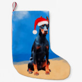 Doberman Dog Zittend op het strand Kerst Pet Kleine Kerstsok (Voorkant)