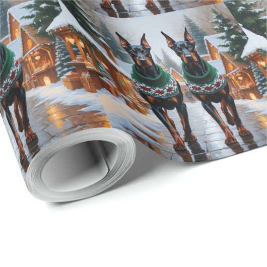 Doberman Dogs Christmas Snow Holiday  Cadeaupapier (Rol Hoek)