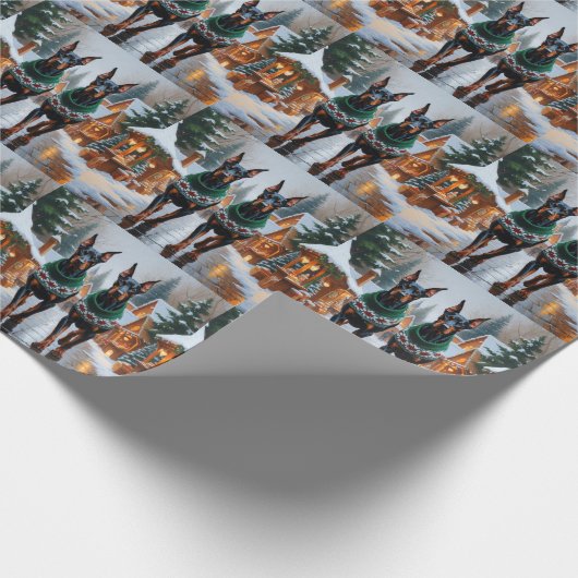 Doberman Dogs Christmas Snow Holiday Cadeaupapier (Hoek)
