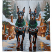 Doberman Dogs Christmas Snow Holiday  Douchegordijn (Voorkant)