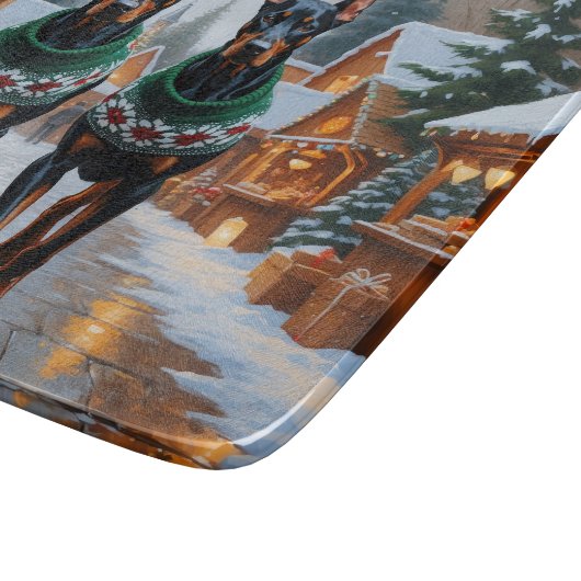 Doberman Dogs Christmas Snow Holiday  Snijplank (Hoek)