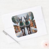 Doberman Dogs Christmas Snow Holiday Vierkante Sticker (Envelop)