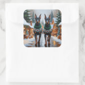 Doberman Dogs Christmas Snow Holiday  Vierkante Sticker (Tas)