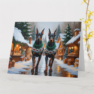 Doberman Dogs Kerstmis Sneeuw Vakantie Kaart