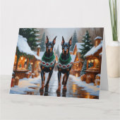 Doberman Dogs Kerstmis Sneeuw Vakantie Kaart (Voorkant)