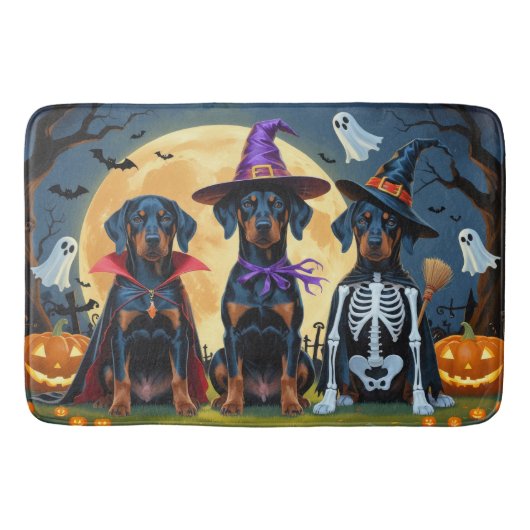 Doberman Dogs Pumpkin Halloween Grappig Badmat (Voorkant)