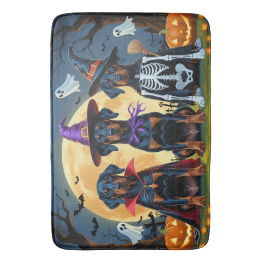 Doberman Dogs Pumpkin Halloween Grappig Badmat (Voorkant Verticaal)