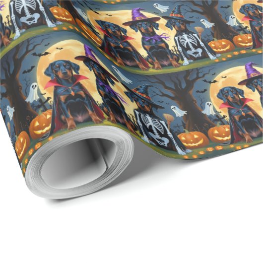 Doberman Dogs Pumpkin Halloween Grappig Cadeaupapier (Rol Hoek)