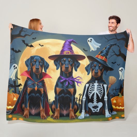 Doberman Dogs Pumpkin Halloween Grappig Fleece Deken (In situ)
