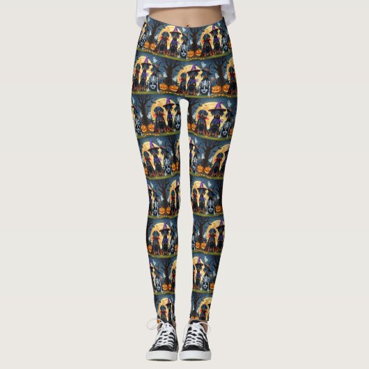 Doberman Dogs Pumpkin Halloween Grappig Leggings (Voorkant)