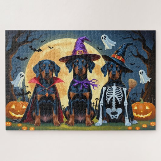 Doberman Dogs Pumpkin Halloween Grappig Legpuzzel (Horizontaal)