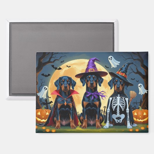 Doberman Dogs Pumpkin Halloween Grappig Magneet (Voorkant / Achterkant)