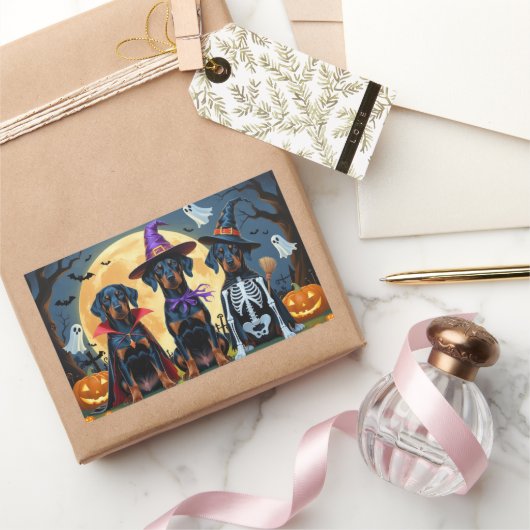 Doberman Dogs Pumpkin Halloween Grappig Rechthoekige Sticker (Geschenken)