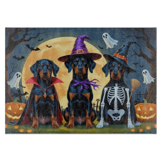 Doberman Dogs Pumpkin Halloween Grappig Snijplank (Voorkant)