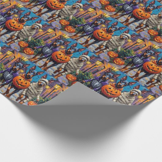 Doberman Dogs Trick-or-Treating Halloween kostuums Cadeaupapier (Hoek)