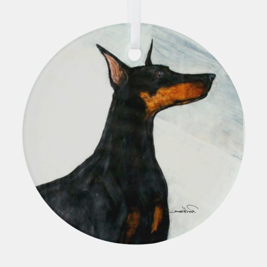 Doberman door Hevener Glas Ornament (Achterkant)