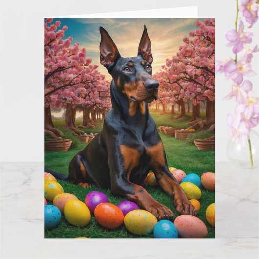 Doberman Easter Eggs Kaart (Orchidee)