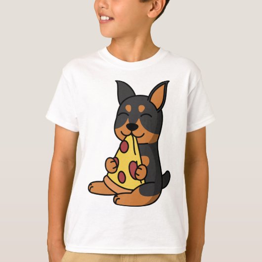 Doberman Eating Pizza Hond T-shirt (Voorkant)